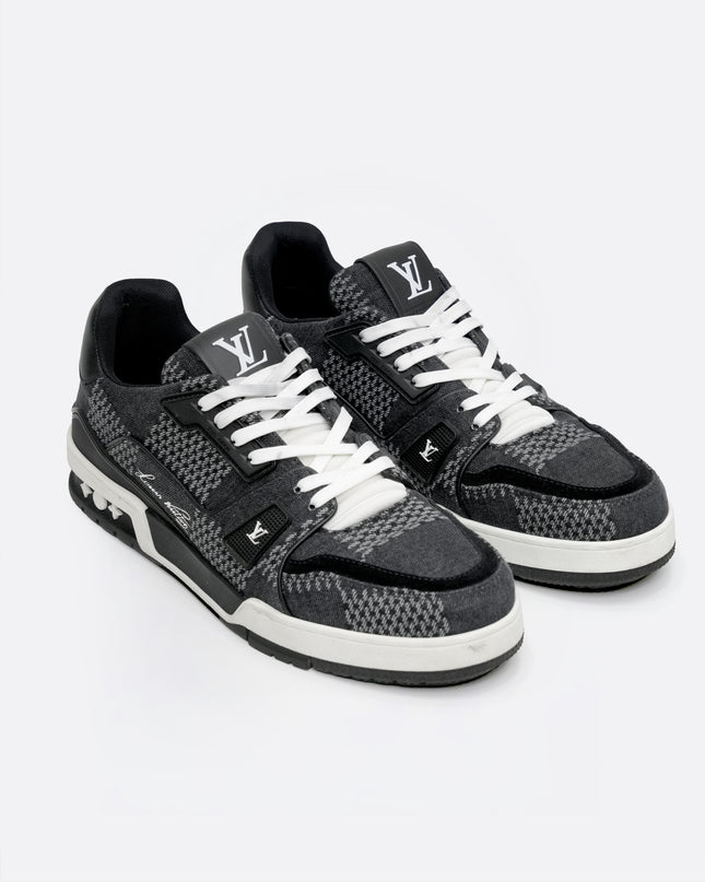 TRAINER LINE 2024 DENIM SNEAKERS DAMIER LOGO BLACK - SIZE 8
