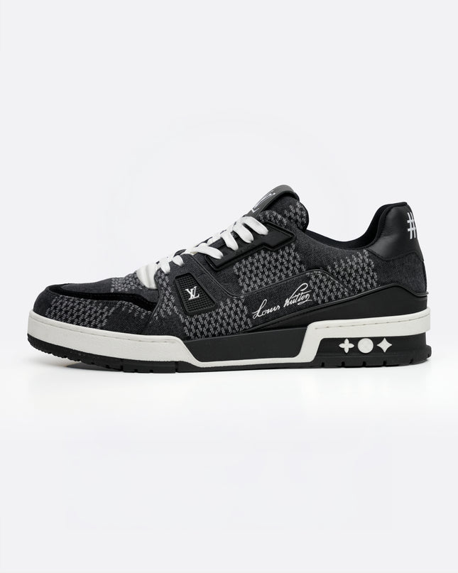 TRAINER LINE 2024 DENIM SNEAKERS DAMIER LOGO BLACK - SIZE 8
