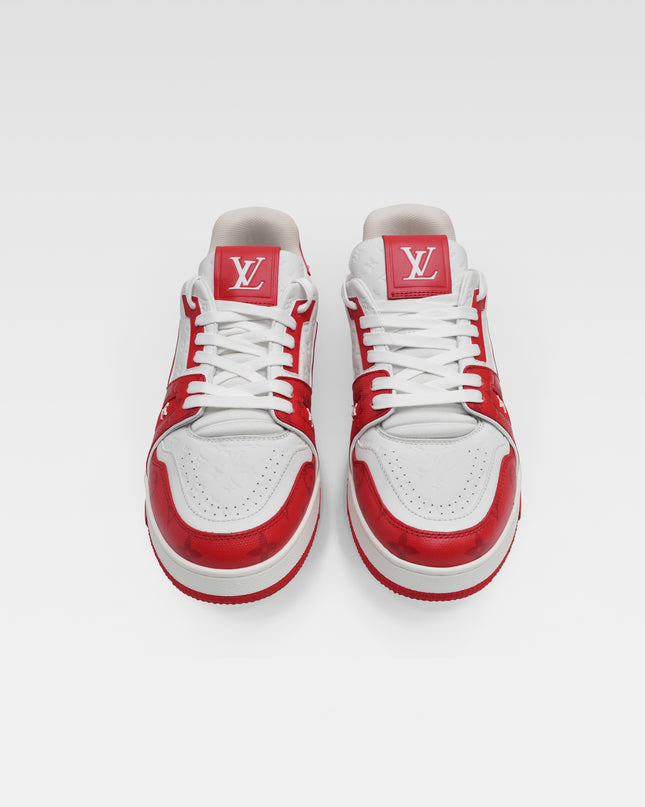 TRAINER LINE 22 YEARS LEATHER SNEAKERS MEN WHITE X RED MONOGRAM MINI