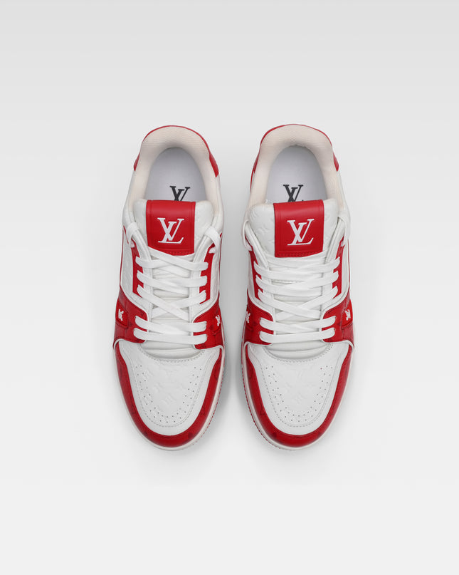 TRAINER LINE 22 YEARS LEATHER SNEAKERS MEN WHITE X RED MONOGRAM MINI