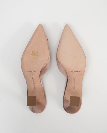 SATIN LEATHER MULE LADIES PINK BEIGE BIJOU