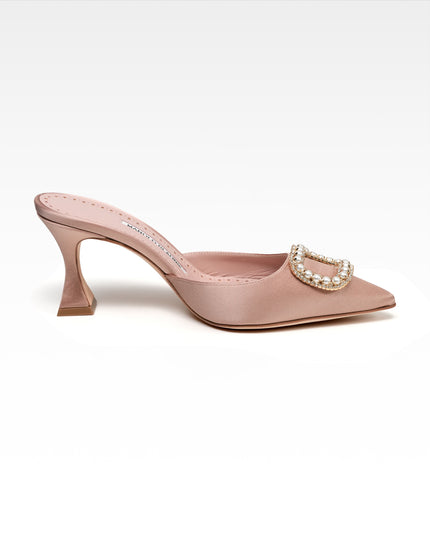 SATIN LEATHER MULE LADIES PINK BEIGE BIJOU