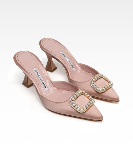 SATIN LEATHER MULE LADIES PINK BEIGE BIJOU
