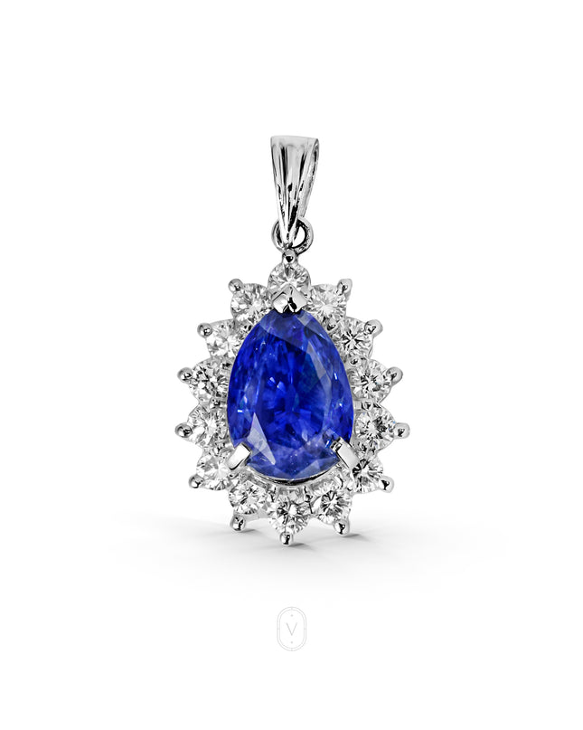 NATURAL BLUE SAPPHIRE PENDANT 5.47CT PEAR CUT WITH PAVILION SETTING