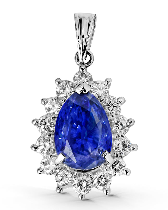 NATURAL BLUE SAPPHIRE PENDANT 5.47CT PEAR CUT WITH PAVILION SETTING