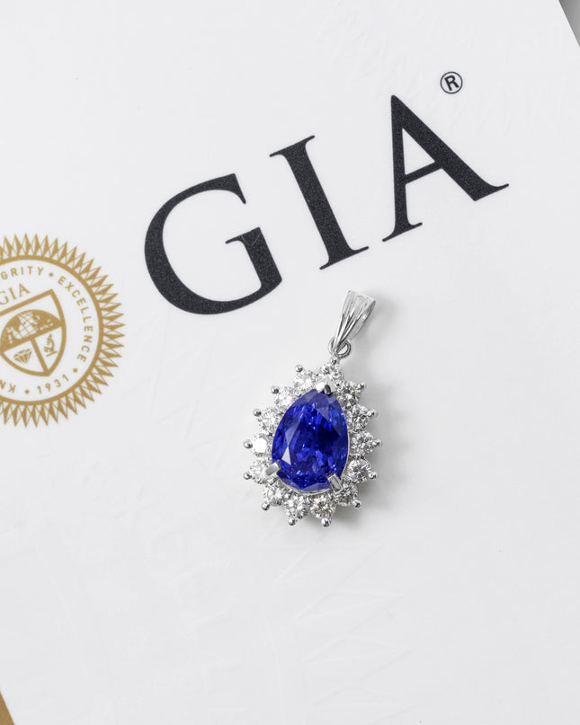 NATURAL BLUE SAPPHIRE PENDANT 5.47CT PEAR CUT WITH PAVILION SETTING