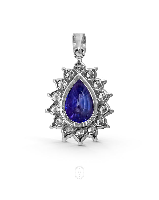 NATURAL BLUE SAPPHIRE PENDANT 5.47CT PEAR CUT WITH PAVILION SETTING