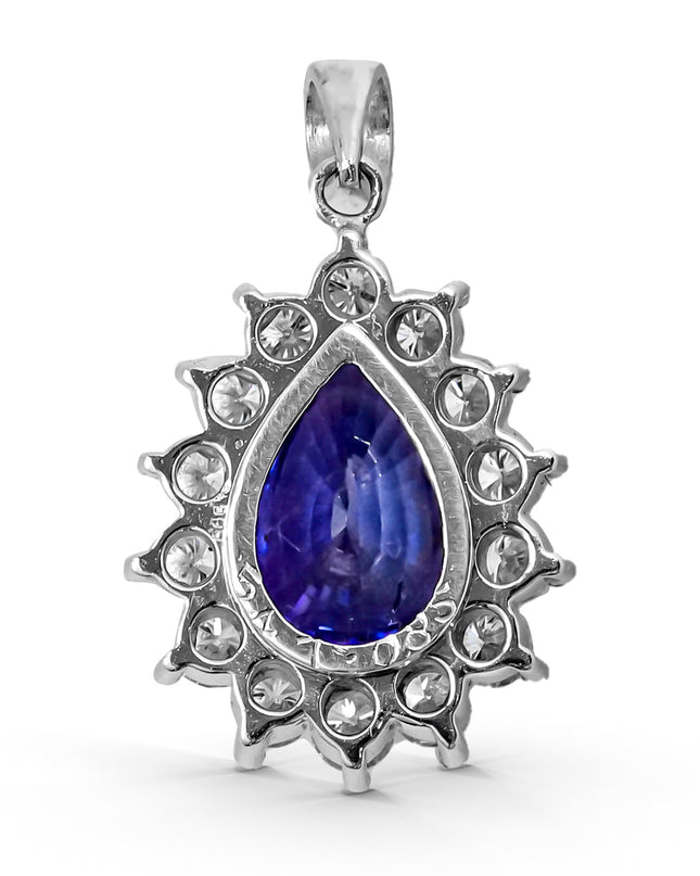 NATURAL BLUE SAPPHIRE PENDANT 5.47CT PEAR CUT WITH PAVILION SETTING