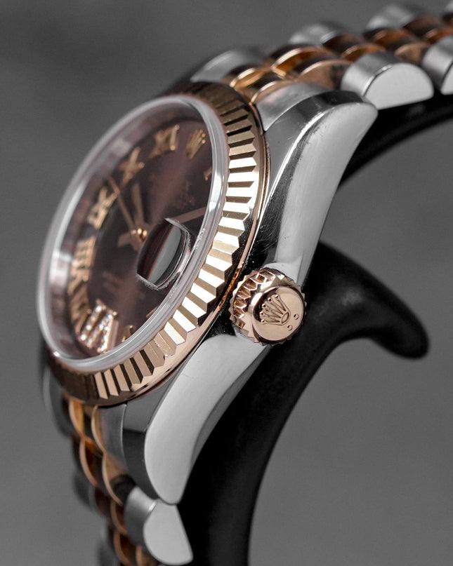 DATEJUST 26MM TWOTONE ROSEGOLD CHOCO ROMAN DIAL DIAMOND ON VI (2015)