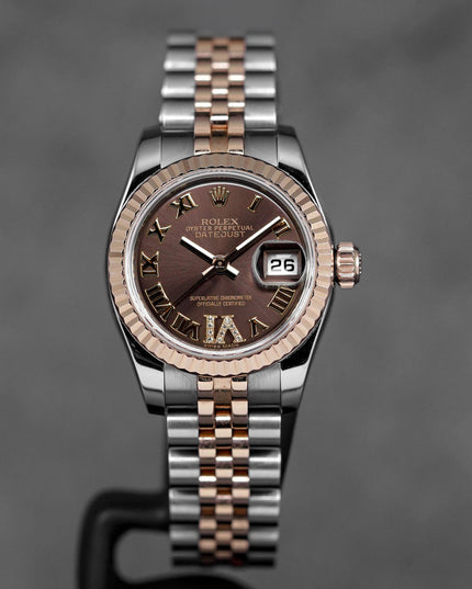 DATEJUST 26MM TWOTONE ROSEGOLD CHOCO ROMAN DIAL DIAMOND ON VI (2015)