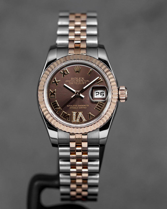 DATEJUST 26MM TWOTONE ROSEGOLD CHOCO ROMAN DIAL DIAMOND ON VI (2015)