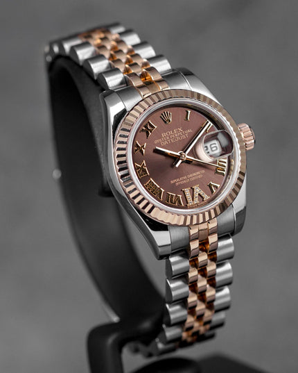 DATEJUST 26MM TWOTONE ROSEGOLD CHOCO ROMAN DIAL DIAMOND ON VI (2015)