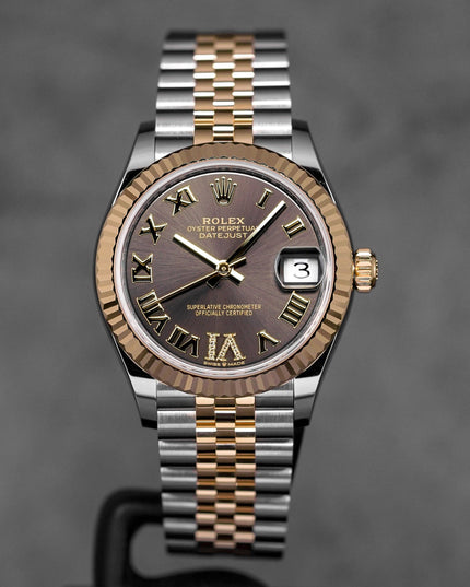 DATEJUST 31MM TWOTONE YELLOWGOLD DARK GREY ROMAN DIAL DIAMOND ON VI (2025)