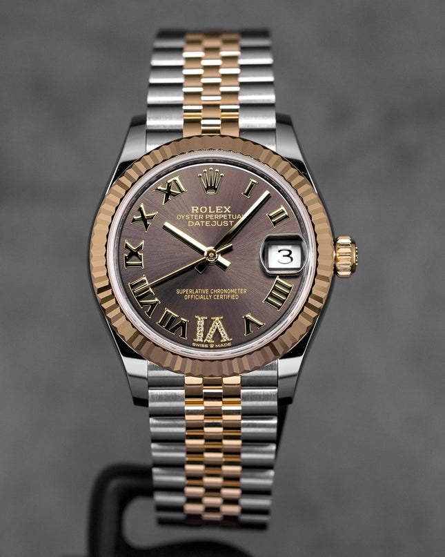 DATEJUST 31MM TWOTONE YELLOWGOLD DARK GREY ROMAN DIAL DIAMOND ON VI (2025)