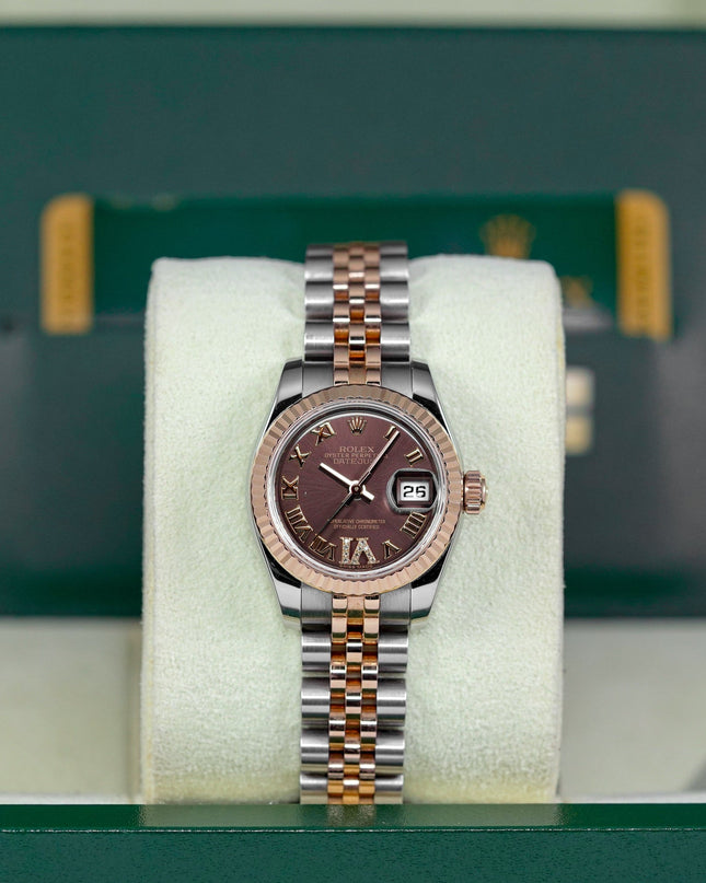 DATEJUST 26MM TWOTONE ROSEGOLD CHOCO ROMAN DIAL DIAMOND ON VI (2015)