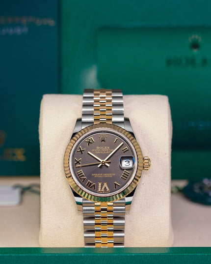 DATEJUST 31MM TWOTONE YELLOWGOLD DARK GREY ROMAN DIAL DIAMOND ON VI (2025)