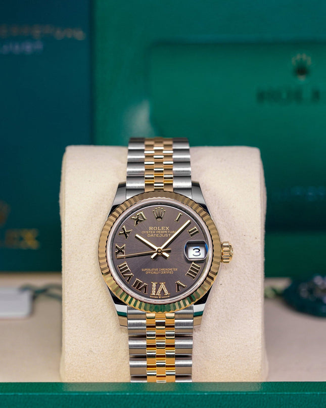 DATEJUST 31MM TWOTONE YELLOWGOLD DARK GREY ROMAN DIAL DIAMOND ON VI (2025)