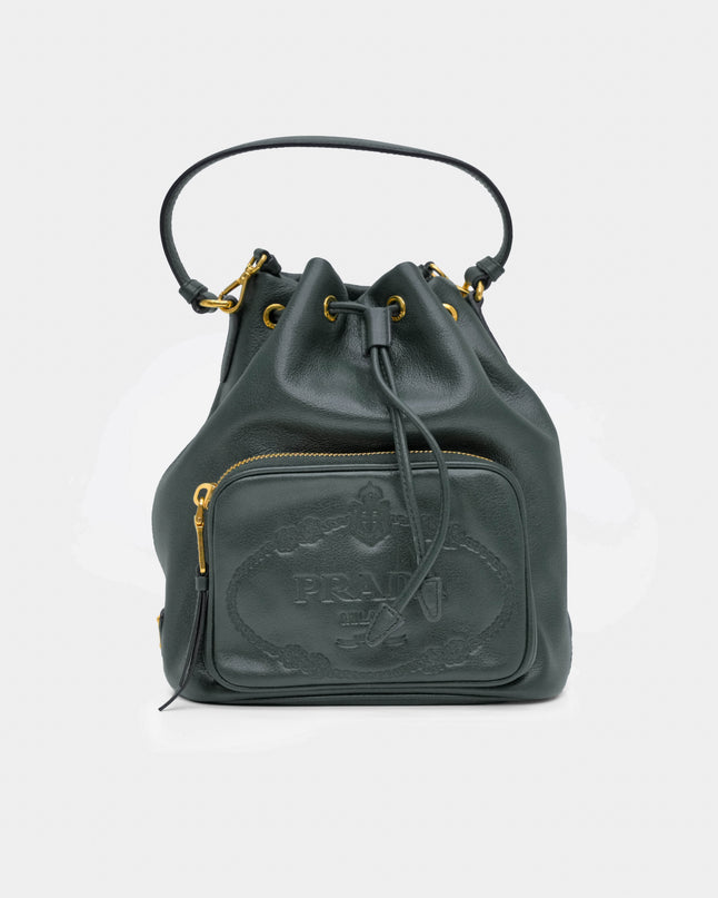 DRAWSTRING BUCKET BAG LEATHER GREEN