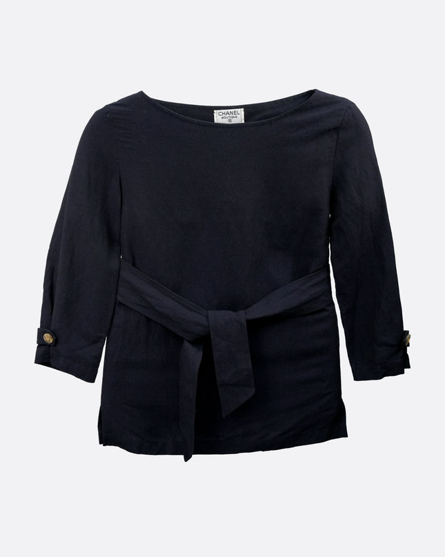 TOP WITH BELT NAVY SIZE 38