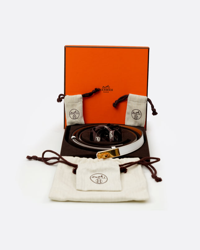 KELLY BELT WHITE EPSOM WITH GOLD HARDWARE