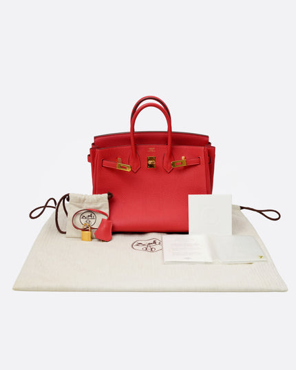 BIRKIN 25 ROUGE PIVOINE TOGO GOLD HARDWARE STAMP T