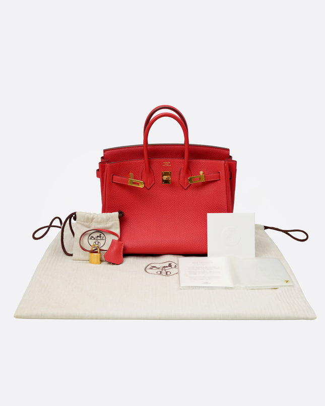 BIRKIN 25 ROUGE PIVOINE TOGO GOLD HARDWARE STAMP T