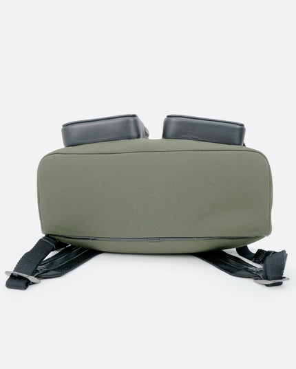 NEVER STILL BACKPACK OLIVE GREEN LEATHER-TRIMMED CANVAS