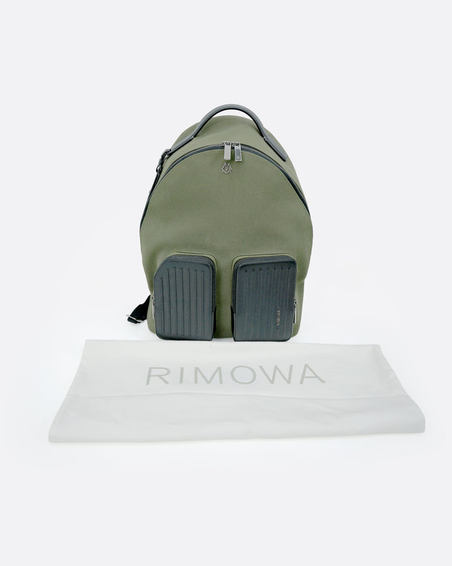 NEVER STILL BACKPACK OLIVE GREEN LEATHER-TRIMMED CANVAS