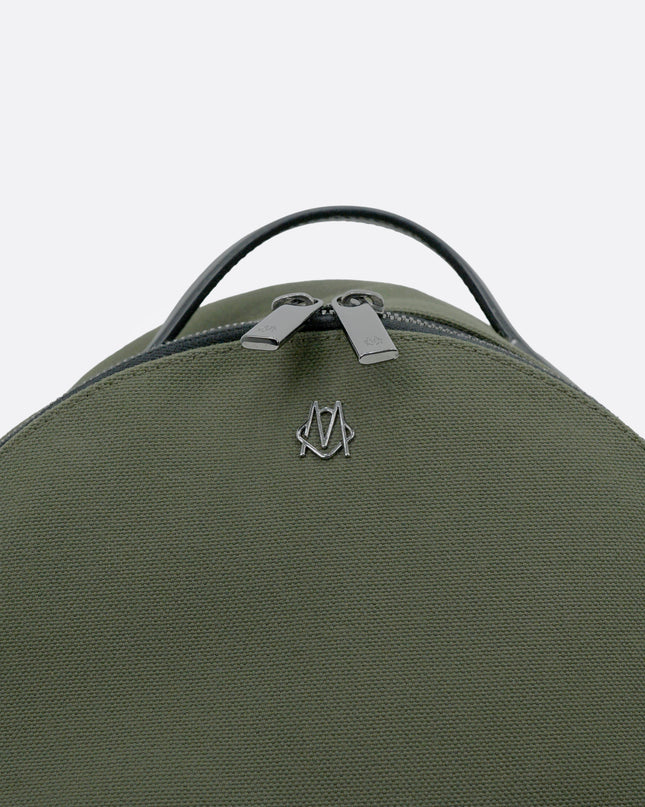 NEVER STILL BACKPACK OLIVE GREEN LEATHER-TRIMMED CANVAS