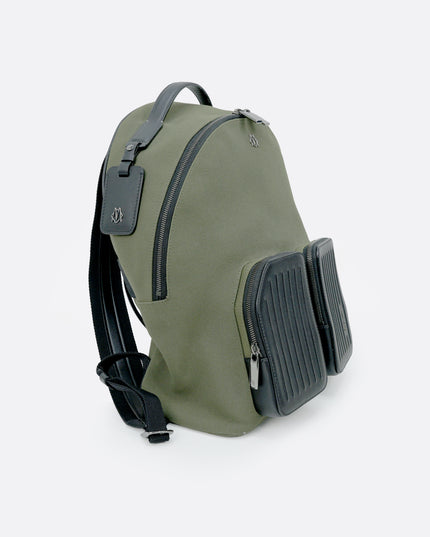 NEVER STILL BACKPACK OLIVE GREEN LEATHER-TRIMMED CANVAS