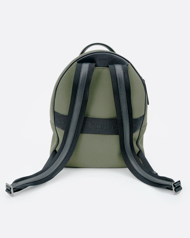 NEVER STILL BACKPACK OLIVE GREEN LEATHER-TRIMMED CANVAS