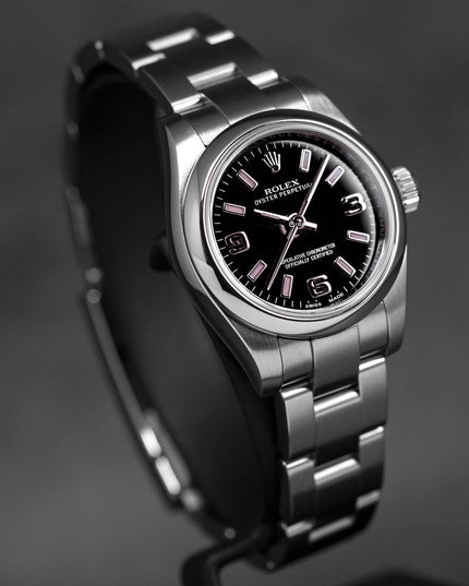 OYSTER PERPETUAL 26MM BLACK ARABIC PINK HOUR MARKERS DIAL (2011)
