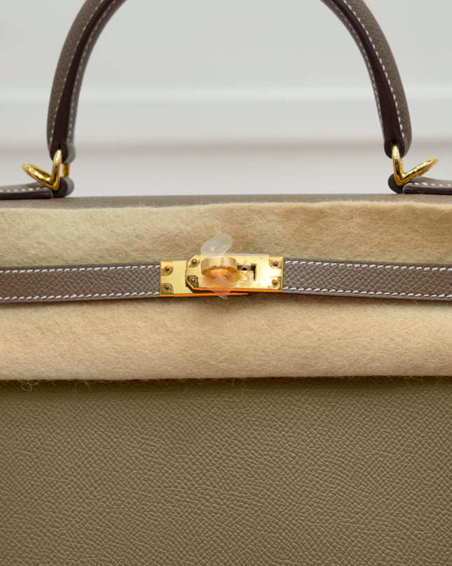 KELLY SELLIER 25 ETOUPE GOLD HARDWARE STAMP W