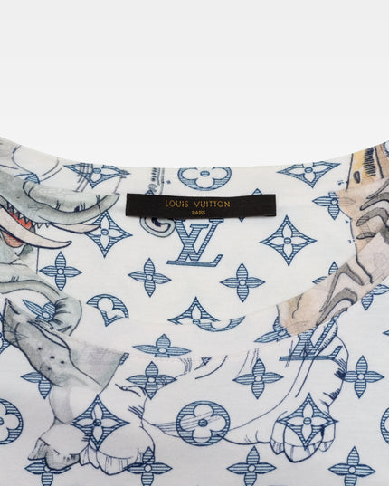 WHITE SAFARI MONOGRAM PRINT COTTON CREW NECK T-SHIRT