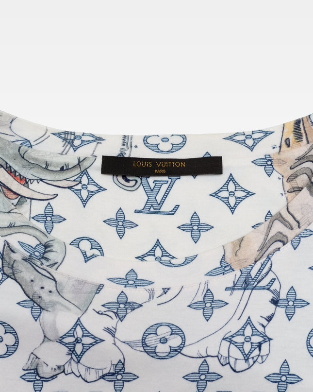 WHITE SAFARI MONOGRAM PRINT COTTON CREW NECK T-SHIRT