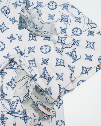 WHITE SAFARI MONOGRAM PRINT COTTON CREW NECK T-SHIRT