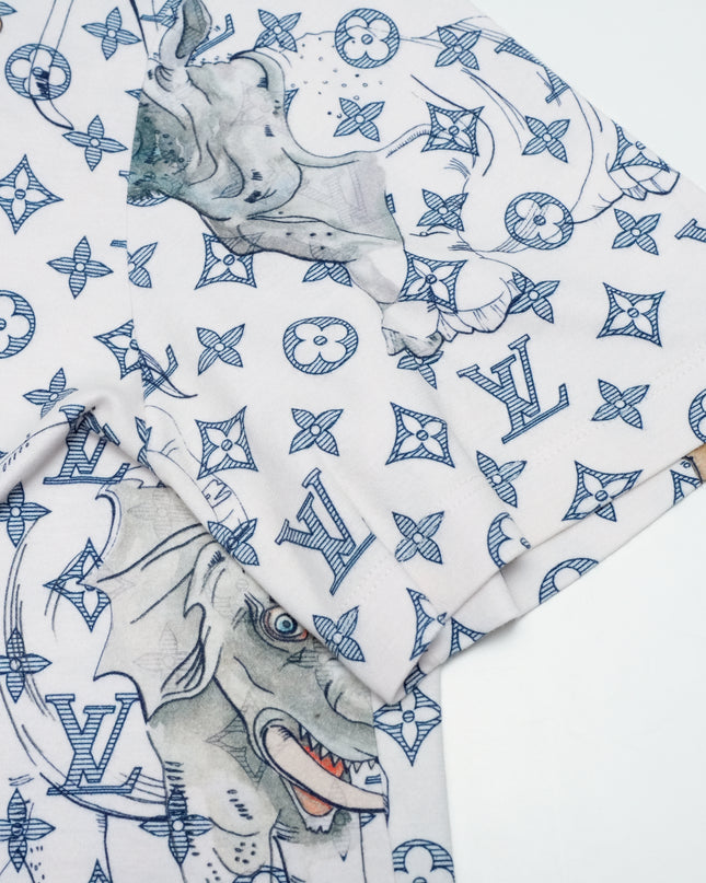 WHITE SAFARI MONOGRAM PRINT COTTON CREW NECK T-SHIRT