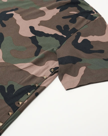 COTTON T-SHIRT GREEN X BLACK CAMOUFLAGE WITH STUDS