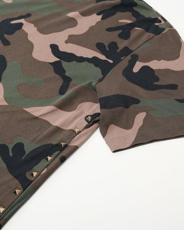 COTTON T-SHIRT GREEN X BLACK CAMOUFLAGE WITH STUDS