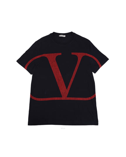 V LOGO COTTON T-SHIRT NAVY X RED SIGNATURE SIZE L
