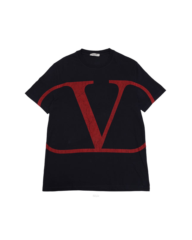 V LOGO COTTON T-SHIRT NAVY X RED SIGNATURE SIZE L