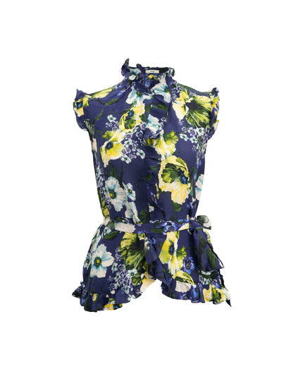 FLORAL-PRINT NAVY SILK TOP SIZE 40