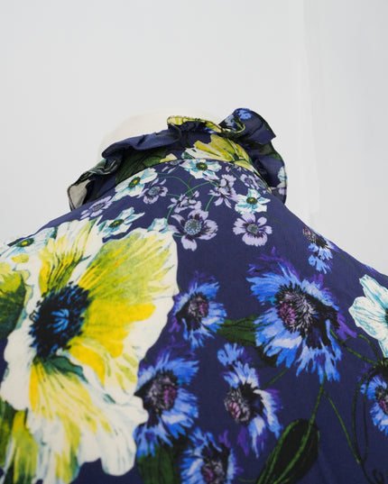 FLORAL-PRINT NAVY SILK TOP SIZE 40