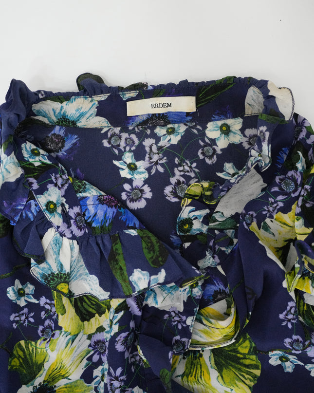 FLORAL-PRINT NAVY SILK TOP SIZE 40