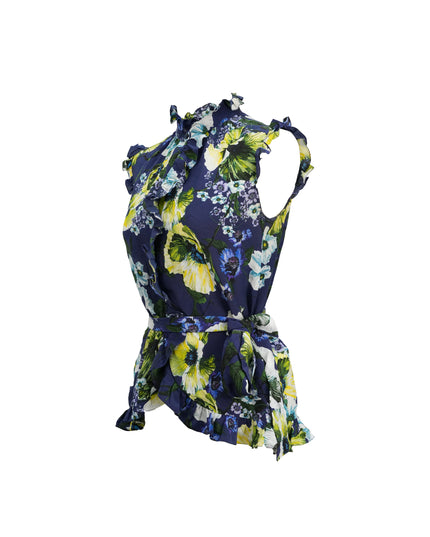 FLORAL-PRINT NAVY SILK TOP SIZE 40