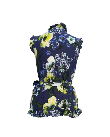 FLORAL-PRINT NAVY SILK TOP SIZE 40