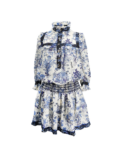 FLORAL SILK RUFFLE DRESS