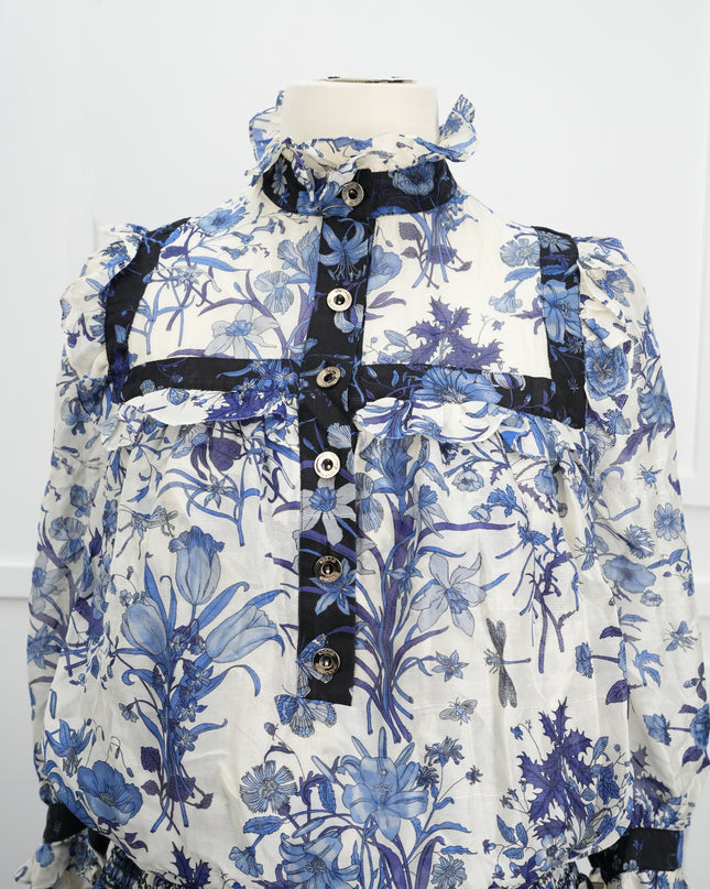 FLORAL SILK RUFFLE DRESS