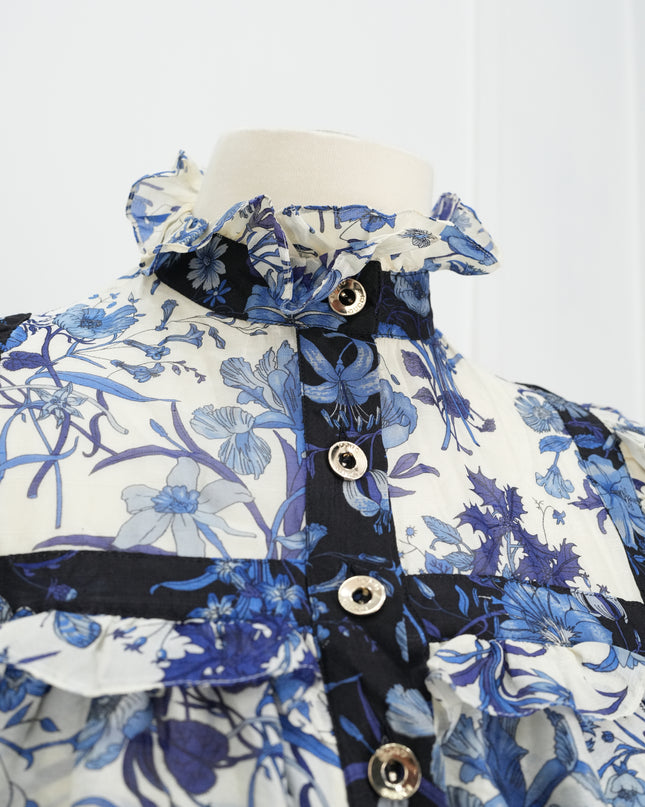 FLORAL SILK RUFFLE DRESS