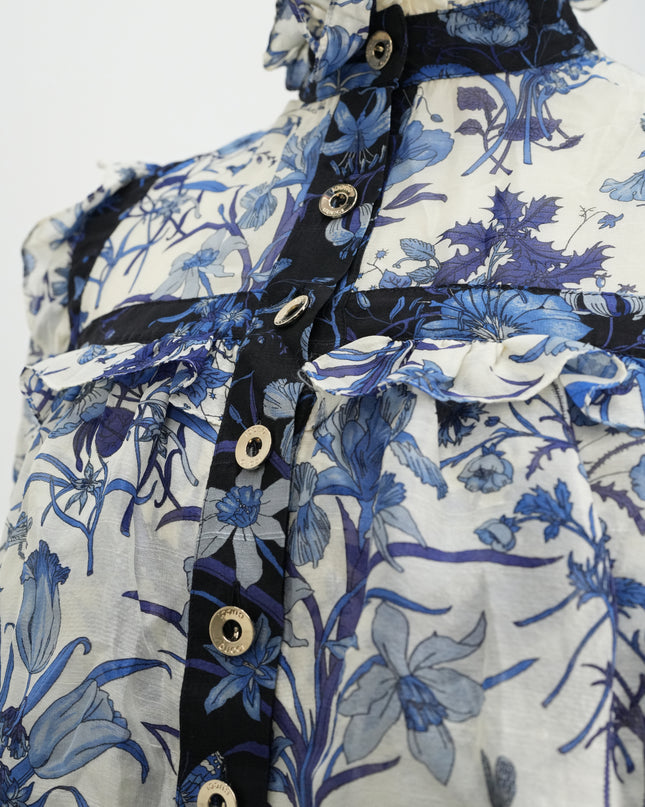 FLORAL SILK RUFFLE DRESS